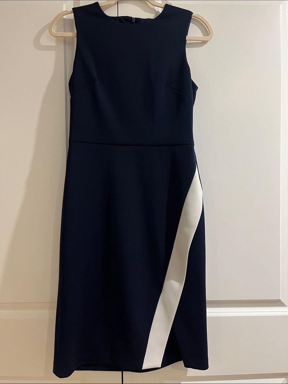 Sleeveless Navy Dress with Pale Blue Accent Panel